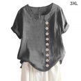 thumbnail image 1 of stanreset Blouse en Lin Ample à Manches Courtes Chemise Col Rond Femme Haut d'Été, Gris, 3TG, 1 of 5