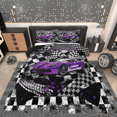 thumbnail image 1 of Erosebridal Ensembles de Couette Voiture de Course pour Ados Format Double, Couettes et Duvets Sports Extrêmes pour Garçons Hommes, Noir Violet, Réversible 3 Pcs, 1 of 7