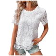 thumbnail image 1 of Haut en Dentelle pour Femmes Col Rond Crochet Manches Courtes - T-Shirt Décontracté d'Été - TTTG-TTTTTG, 1 of 4