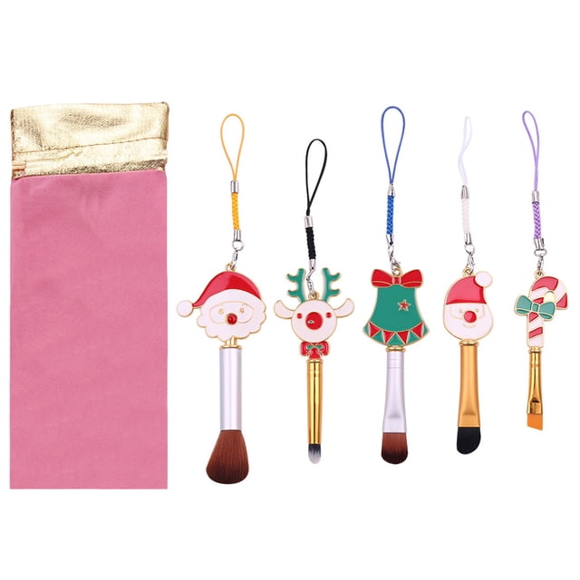 5PCS Christmas Makeup Brush Set Cute Portable Mini Cosmetic Brush Makeup Tool