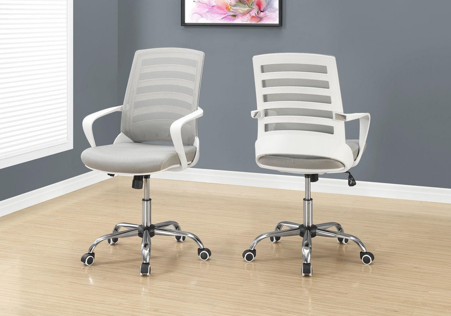 Monarch Specialties Office Chair, Adjustable Height, Swivel, Ergonomic, Armrests, Computer Desk, Work, Metal, Mesh, White, Chrome, Contemporary, Modern