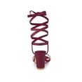 thumbnail image 2 of BLISSFUL STEP Women's Open Toe Lace up Block High Heels Sandals Burgundy 8, 2 of 7