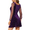 thumbnail image 3 of INSPIRE CHIC Robe en Velours pour Femme Col Carré Manches Bouffantes en Maille Imprimé Étoile Robe de Soirée Bal Violet TG, 3 of 5