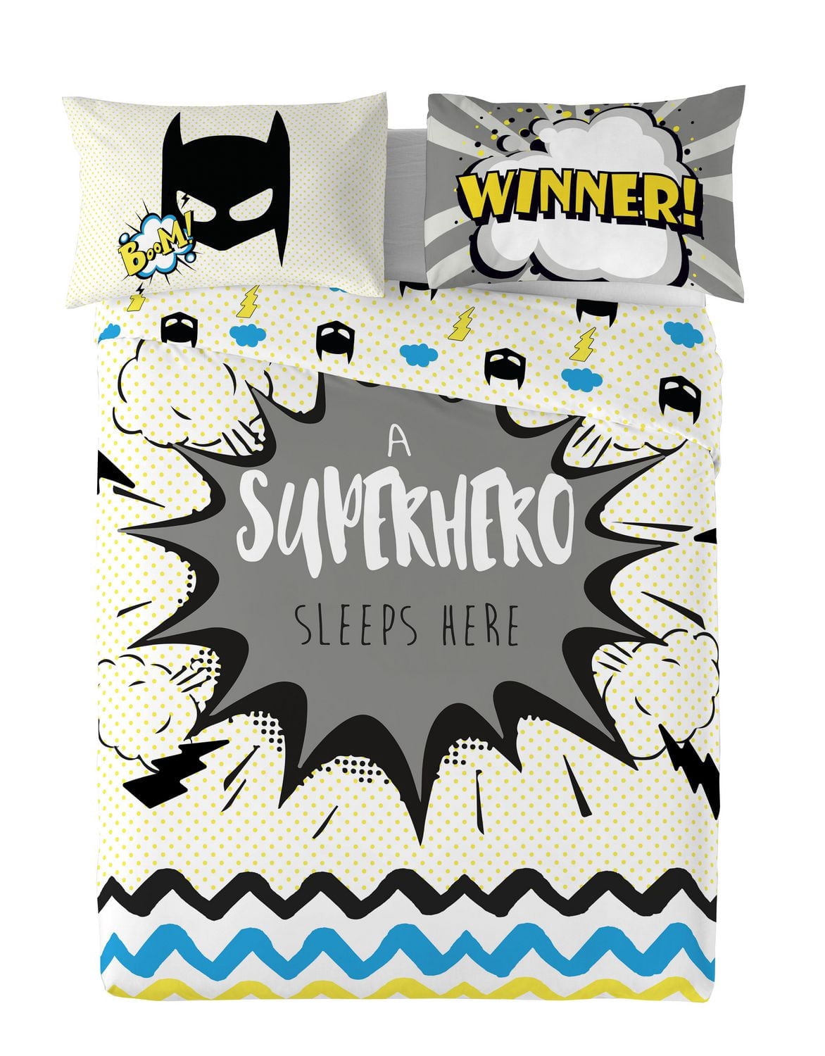Ensemble de housse de couette Superhero de Gouchee Home – Literie pour enfants 3 pièces certifiée OEKO-TEX avec motif réversible inspiré des bandes dessinées