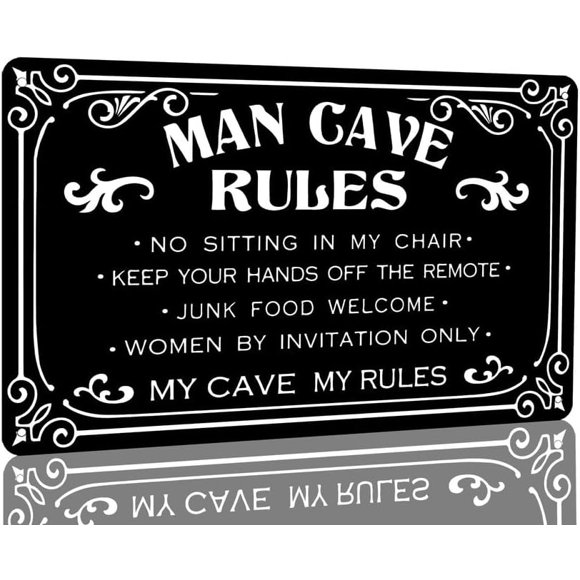 Panneau Mural Rétro en Métal Man Cave Rules Man Cave pour Maison Bar Salle de Jeux Garage sous-Sol Salle de Divertissement Décoration Murale 8x12 Pouces