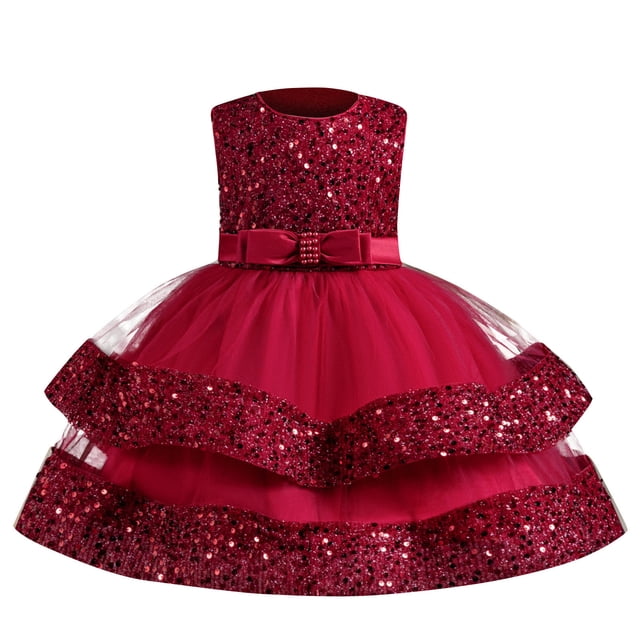 Birdeem Girls Summer New Sleeveless Ruffled Lace Round-Neck Embroidery Mesh Princess Bow Skirt
