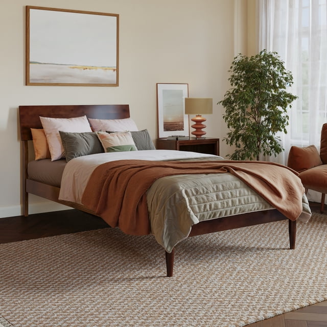 Bradford Lit Plateforme en Bois Simple TG, Noyer