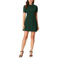 thumbnail image 2 of INSPIRE CHIC Robe Élégante pour Femme, Col à Nouer, Manches Courtes Bouffantes, Robe de Bureau, TG Vert Foncé, 2 of 7