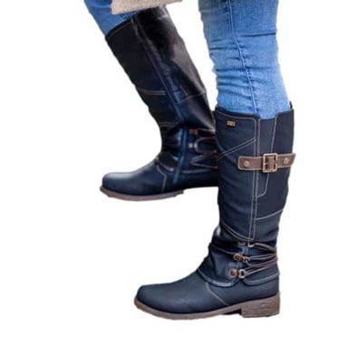 XZNGL Boots for Womens Boots Heels Fashion Large Size Boots Women Autumn Long Tube Zipper Low Heeled Shoes Boots Pointed Boots Knight Boots