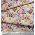 thumbnail image 2 of Soimoi Grey polyester Crepe Fabric Crab,Shell & Coral Ocean Print Fabric by Yard 42 Inch Wide, 2 of 3