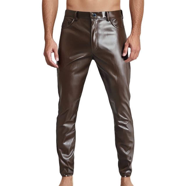 Men's PU Leather Solid Color Trousers - Sports Casual Pants for All Seasons