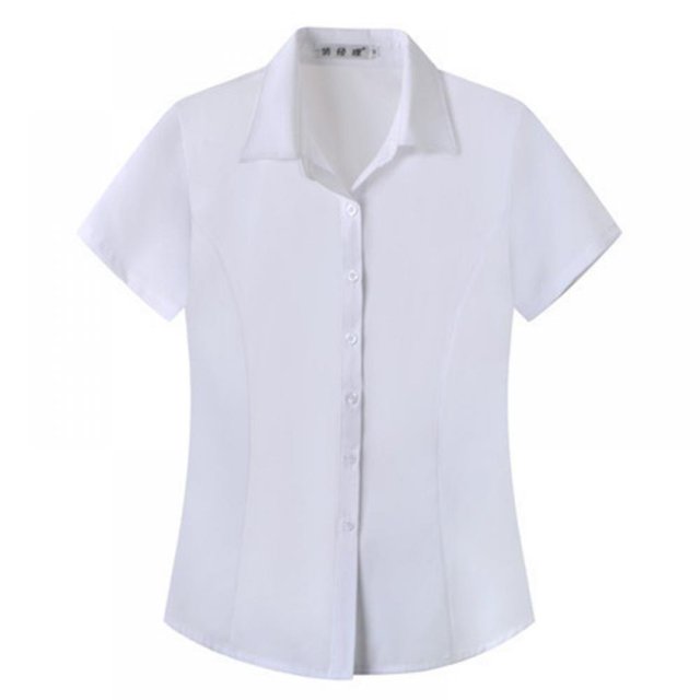 PENGXIANG Women‘s Cotton Basic Simple Stretch Button Down Shirt Short Sleeve Blouse