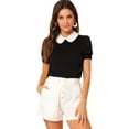 thumbnail image 1 of INSPIRE CHIC Women's Peter Pan Collar Puff Short Sleeve Tops, 1 of 6