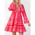 thumbnail image 2 of SUNSIOM Robe Fluide Femme Décontractée Couleur Contrastée Ample Col en V Manches Longues Robe de Soirée pour Plage Cocktail Boîte de Nuit Mode Urbaine, 2 of 6
