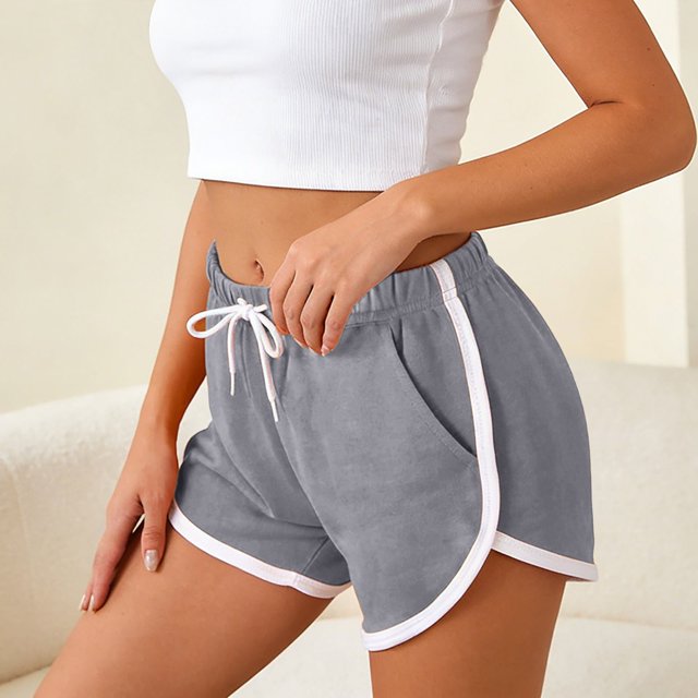 Womens Athletic Shorts Running Color Block Shorts with Pockets and Drawstring (Grey S)