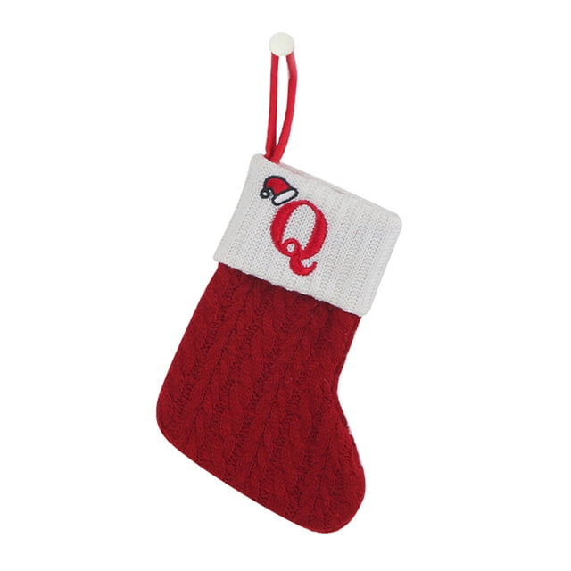 Fridja 7.87 Inches Monogram Christmas Stockings with Letters, Super Soft Christmas Stockings Red Knitted Hosiery Wool with White Super Soft Cuff for Christmas Xmas Tree Holiday Fireplace (Q)
