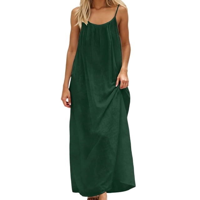 GDREDA Robe Maxi Sans Manches pour Femmes, Dos Ouvert, Coupe Ample, Robe de Maison Décontractée, Tenue d'Intérieur, Robe de Maison, Couvre-Maillot, Vert, G