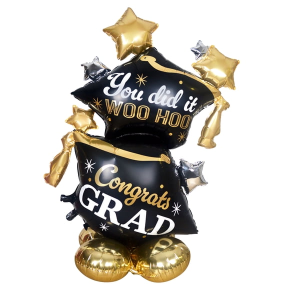 Graduation 1 Count Black, Gold Congrats Standing Balloon, 4.4 feet, Nylon, Adult, Decoration, Graduation, Way To Celebrate