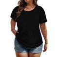 thumbnail image 2 of Penkiiy Haut d'Été Uni pour Femme Grande Taille Manches Courtes Bouffantes Col Rond Ample Mode Manches Courtes Col Rond Haut TG-5TG TG Noir, 2 of 8
