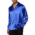 thumbnail image 4 of INSPIRE CHIC Men's Dress Satin V Neck Long Sleeves Button Down Party Shirts S Blue, 4 of 6