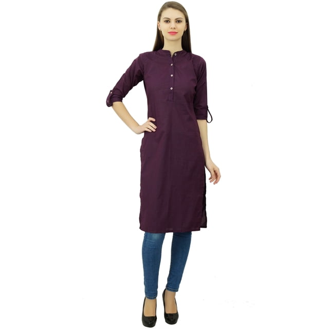 Phagun Kurti Tunique Unie en Coton Col Mandarin Kurta Blouse Ethnique Décontractée