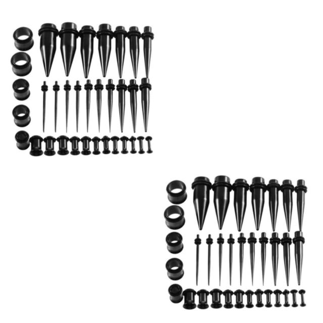 Transemion 36 Pieces Ear Gauges Stretching Kit Expanders 14G-00G Plugs Black 36 Pcs 2Set