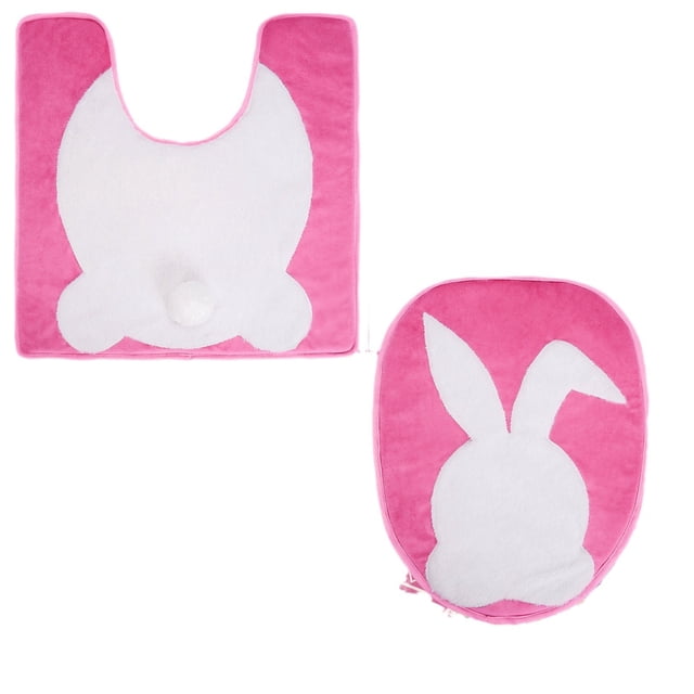 Binwennn Bathroom Memory Foam Rug Set No Bath Mats for Bathroom Easter White Bunny Rabbit Bathroom Rug Toilet Seat Lid Cover Soft Non Absorbent Shower Washable Home Decorative