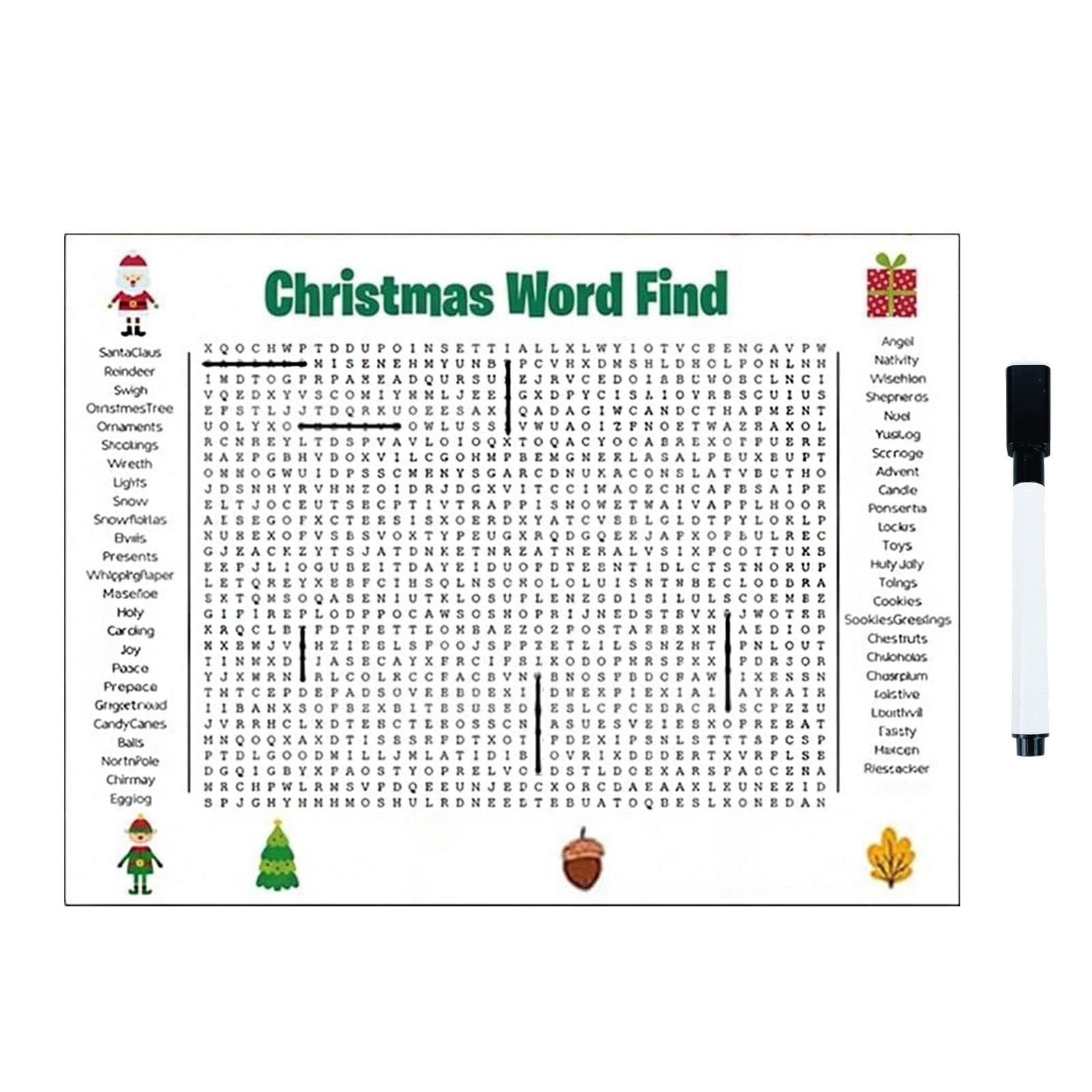 TIELUTT Xmas Word Search Poster Family Word Search Wall Game Interesting Interactive Experience for Mat for Crawling Children's Games Children's Carpet Pacifier Months Children's Enclosure