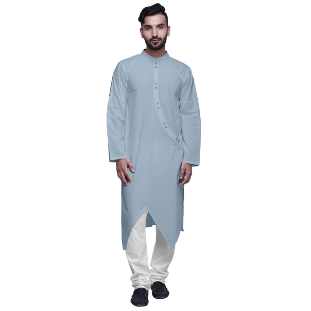 Atasi Solid Button Down Kurta For Boys Asymmetric Long Sleeve Kurta For Men