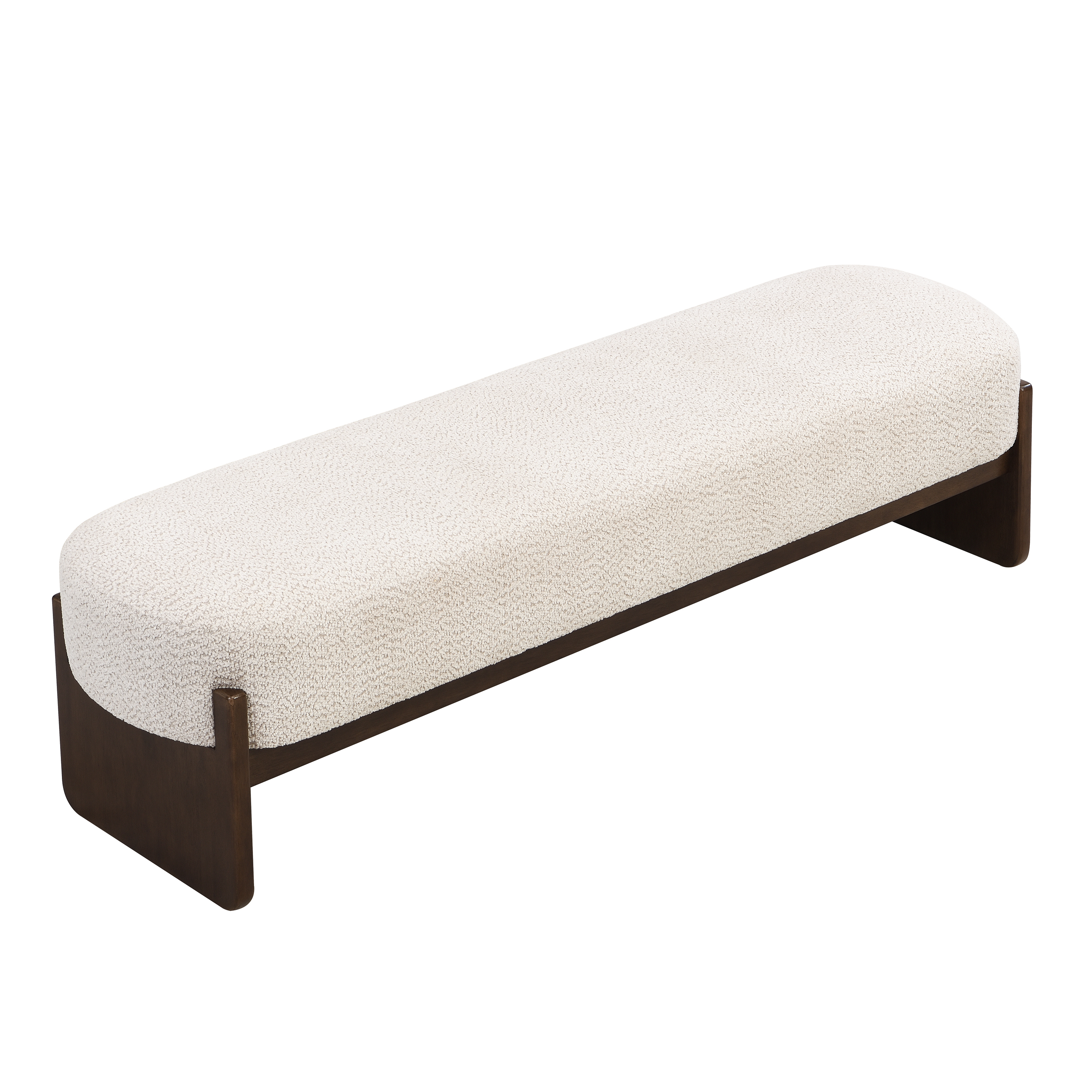 Noble House Élégant Ottoman en fil de boucle Beige, rembourrage rectangulaire en peluche avec cadre en bois technique et pieds en caoutchouc,Beige+ brun