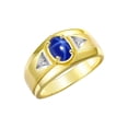 thumbnail image 3 of RYLOS Men's Rings 14K Yellow Gold Classic 7X5MM Oval Gemstone & Diamond Ring Blue Star Sapphire September Birthstone Rings For Men, Gold Rings Size 9, 3 of 7