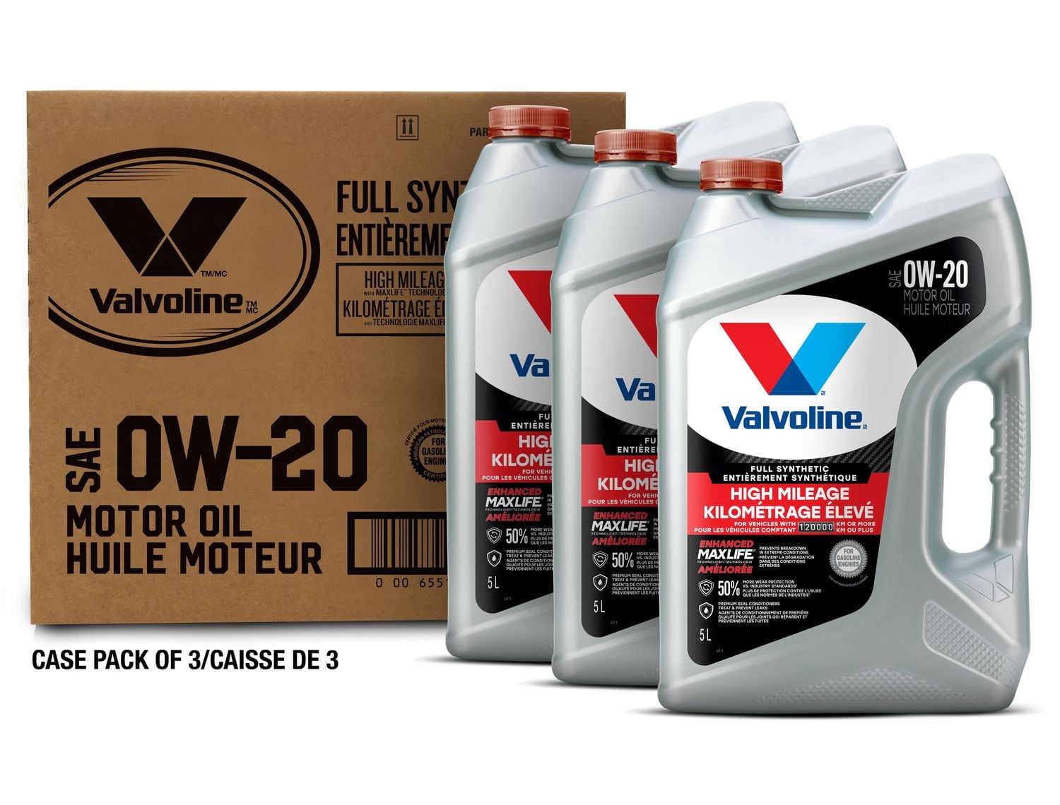 Valvoline Full Synthetic High Mileage MaxLife 0W-20 Motor Oil 3X5L