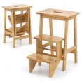 thumbnail image 1 of Gymax Multi-function 3 Tier Step Stool 3 in 1 Folding Ladder 24'' Storage Shelf Coffee, 1 of 10