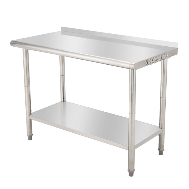BeesClover Table en Acier Inoxydable pour Préparation et Travail avec Dosseret, Table de Cuisine Robuste avec Tablette et Pied Réglables pour Restaurant, Maison et Hôtel