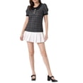 thumbnail image 2 of INSPIRE CHIC Tweed Top for Women's Button Decor Peter Pan Collar Blouse S Black, 2 of 6
