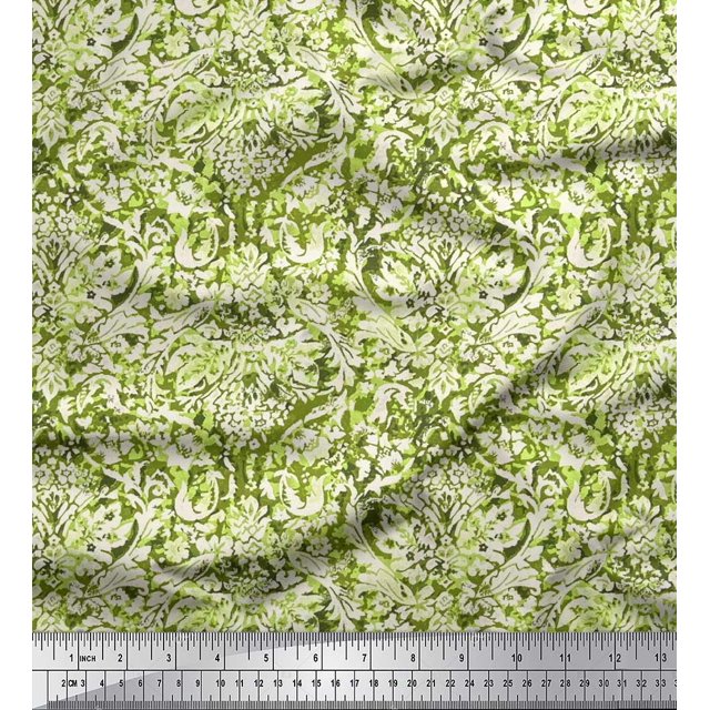 Soimoi Modal Satin Fabric Leaves & Floral Batik Printed Fabric 1 Yard 42 Inch Wide