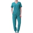 thumbnail image 1 of Pisexur Plus Size Scrub Set for Women - Slim Solid Color V-Neck Scrub Top & Skinny Cargo Scrub Pants With Pockets, 1 of 2