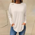 thumbnail image 1 of Mefallenssiah Womens Round Neck Solid Color Fall Blouses Fashion Smocked Long Sleeve Shirts Tops Beige XXL, 1 of 5