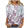 thumbnail image 2 of Jsaierl Automne Manches 3/4 Hauts pour Femmes Décontractés Col Rond Chemises Mode Imprimées T-Shirts Confortables Légers 2024 Blouses pour Dames, 2 of 5