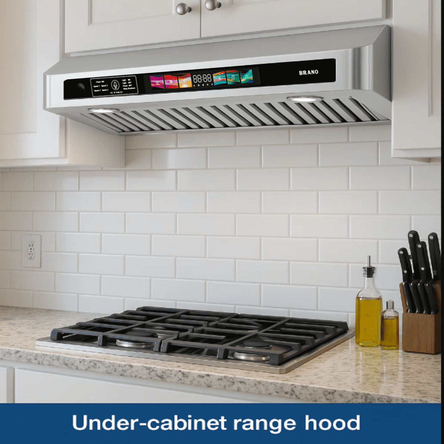 36 Inch Range Hood, 900 CFM Powerful Kitchen Vent Hood with Voice/Touch/Gesture Control, Stainless Steel & Tempered Glass