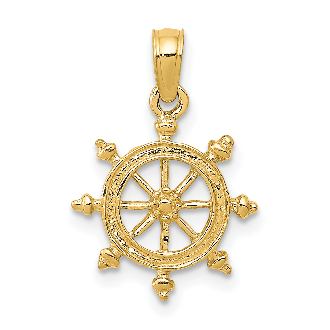 Collier Charme Roue de Navire en Or Jaune 14k Pendentif Bord de Mer Navigation