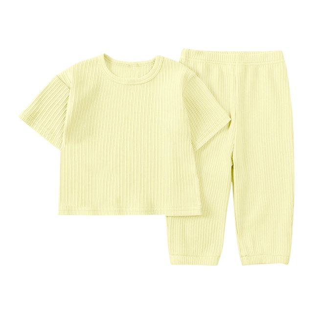 Birdeem Mode Filles Décontracté T-Shirts à Manches Courtes Col Rond Bouton Uni Ensembles de Pantalons Longs