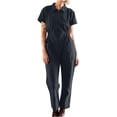 thumbnail image 2 of LSLJS Combinaison Pantalon à Revers Zippée à Taille Plissée Unie Décontractée pour Femme, 2 of 6