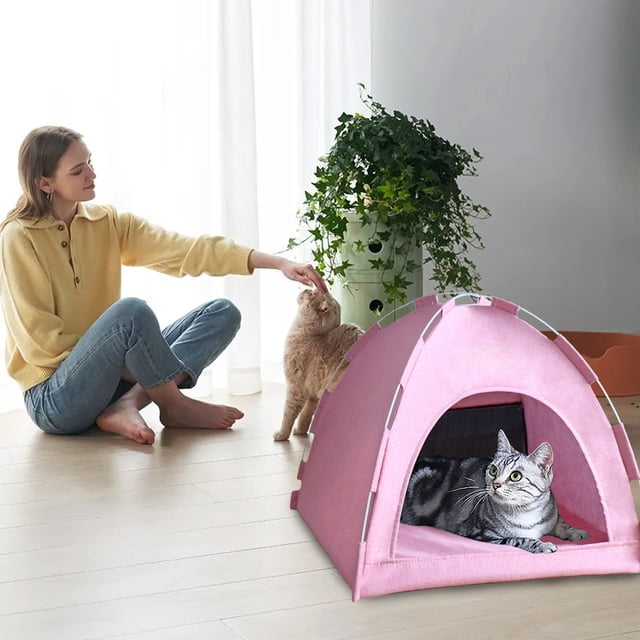 Tente pour Animaux de Compagnie pour Chiens et Chats, Maisonnette pour Animaux de Compagnie Pliable et Respirante pour Toutes les Saisons, Tapis Rafraîchissant Réversible, Lit Douillet pour Animaux de Compagnie Intérieur Extérieur