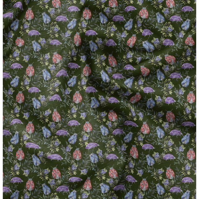 Soimoi Green Cotton Poplin Fabric Insect Print Sewing Fabric Yard 42 Inch Wide