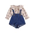 thumbnail image 1 of Xingqing Newborn Baby Girls Long Sleeve Ruffle Collar Plaid Pullover Suspender Pants, 1 of 9