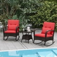 thumbnail image 1 of Costway 3 PCS Rocking Bistro Set with Removable Cushions & Tempered Glass Top Coffee Table Red, 1 of 10