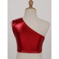thumbnail image 3 of Sxiwei Kids Girls One Shoulder Metallic Cropped Bra Top Shiny Stage Dance Performance Tanks Tops Red 170-180, 3 of 6