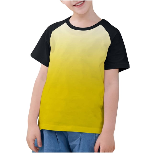 Plebaso T-Shirts de Mode pour Enfants Unisexe T-Shirts à Dégradé Col Rond Garçons Filles T-Shirts d'Été Hauts