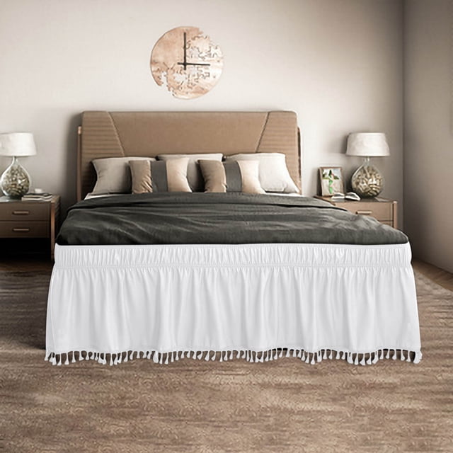 Meitianfacai Solid Color Wraparound Elastic Bed Skirt Stretchy Built-in Bed Apron